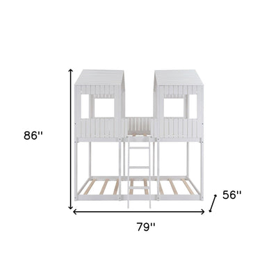 White Twin Contemporary Manufactured Wood + Solid Wood Bunk Bed - Bunk Beds