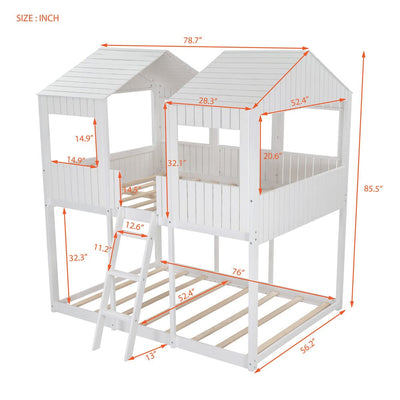 White Twin Contemporary Manufactured Wood + Solid Wood Bunk Bed - Bunk Beds