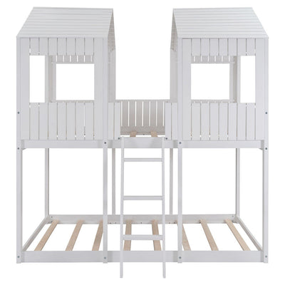 White Twin Contemporary Manufactured Wood + Solid Wood Bunk Bed - Bunk Beds