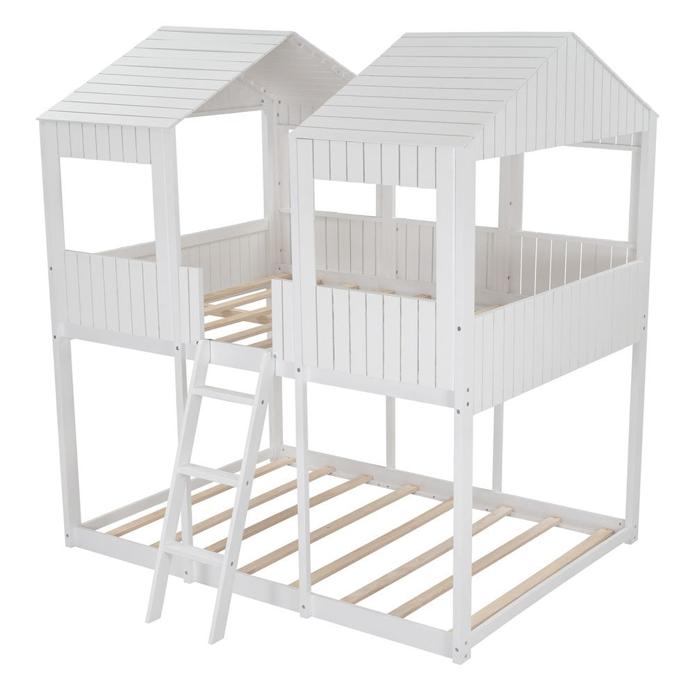 White Twin Contemporary Manufactured Wood + Solid Wood Bunk Bed - Bunk Beds