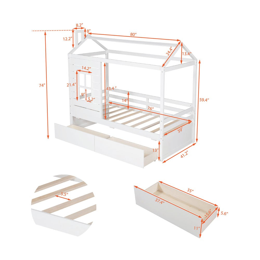 White Twin Four Poster - Standard Beds