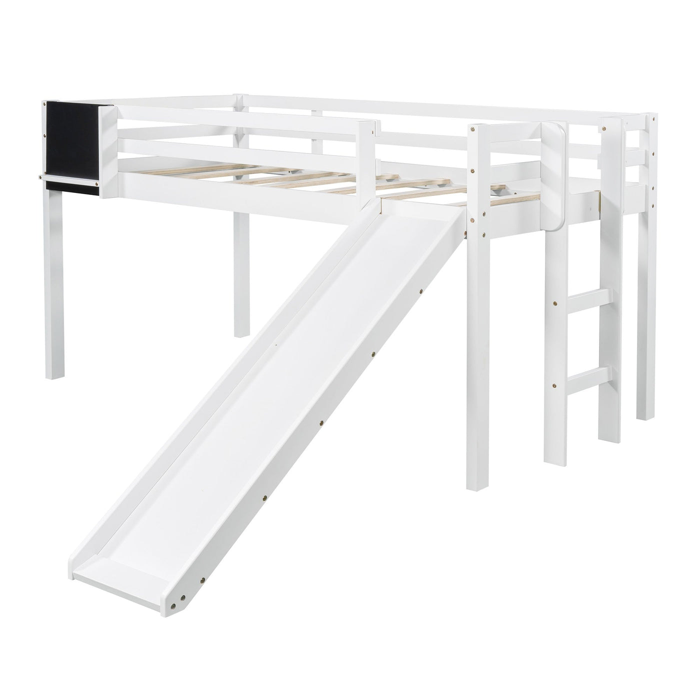 White Twin Loft Bed Bed Chalkboard and Slide - Loft Beds