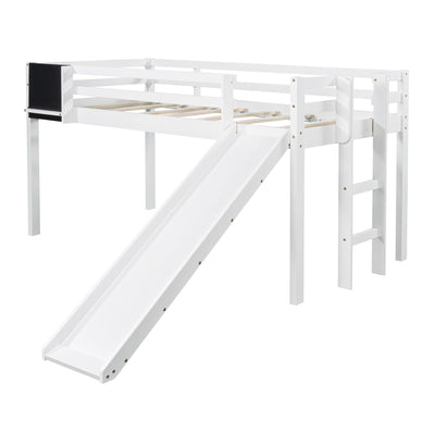 White Twin Loft Bed Bed Chalkboard and Slide - Loft Beds