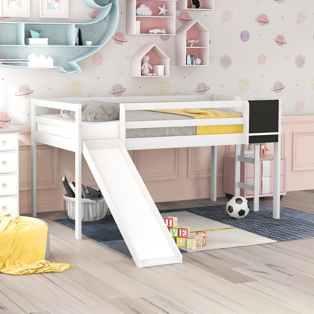 White Twin Loft Bed Bed Chalkboard and Slide - Loft Beds