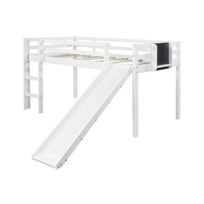 White Twin Loft Bed Bed Chalkboard and Slide - Loft Beds