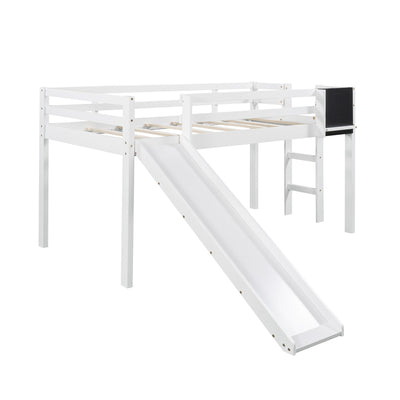 White Twin Loft Bed Bed Chalkboard and Slide - Loft Beds