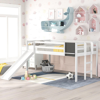 White Twin Loft Bed Bed Chalkboard and Slide - Loft Beds