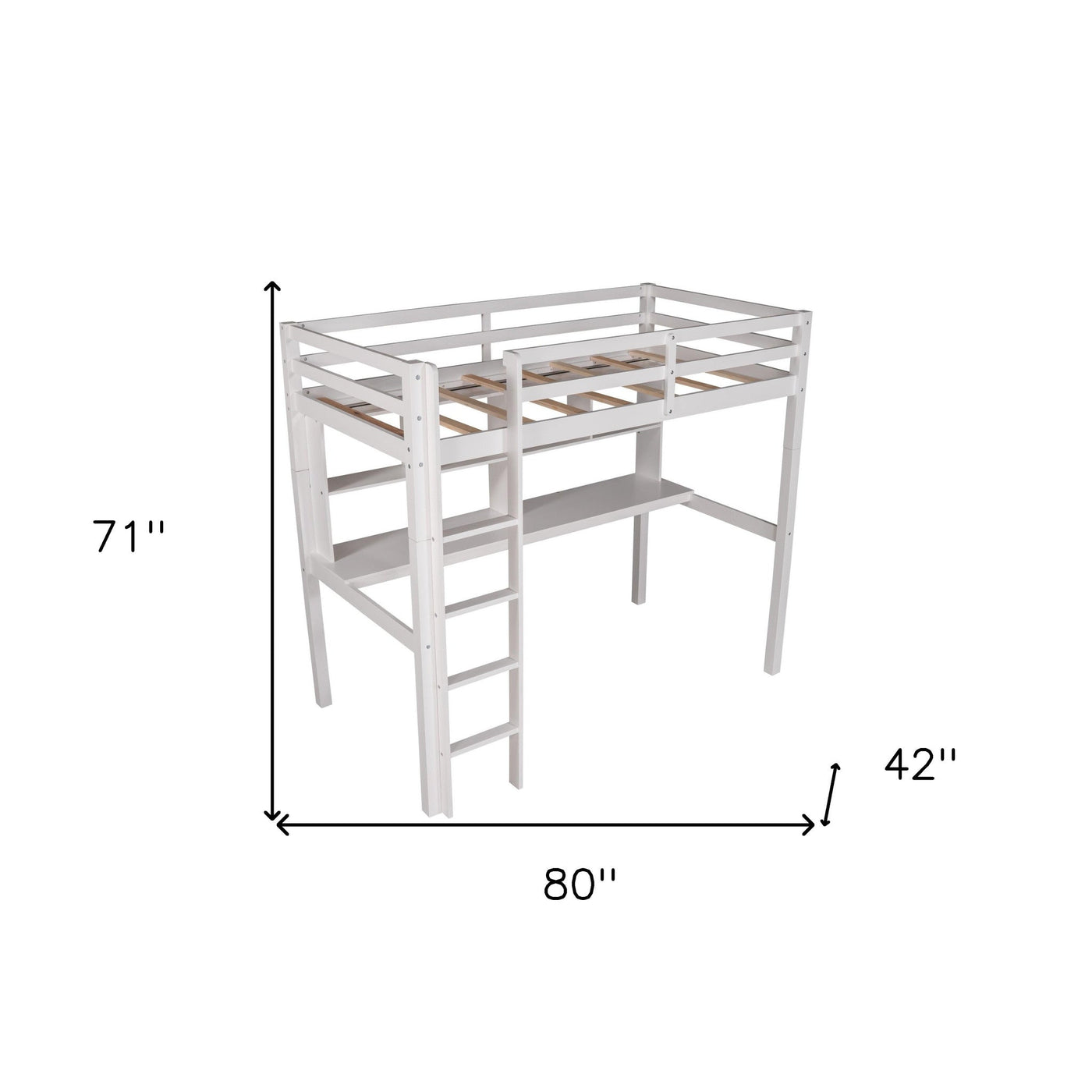 White Twin Loft Bed With Desk and Shelves - Loft Beds