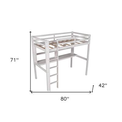 White Twin Loft Bed With Desk and Shelves - Loft Beds