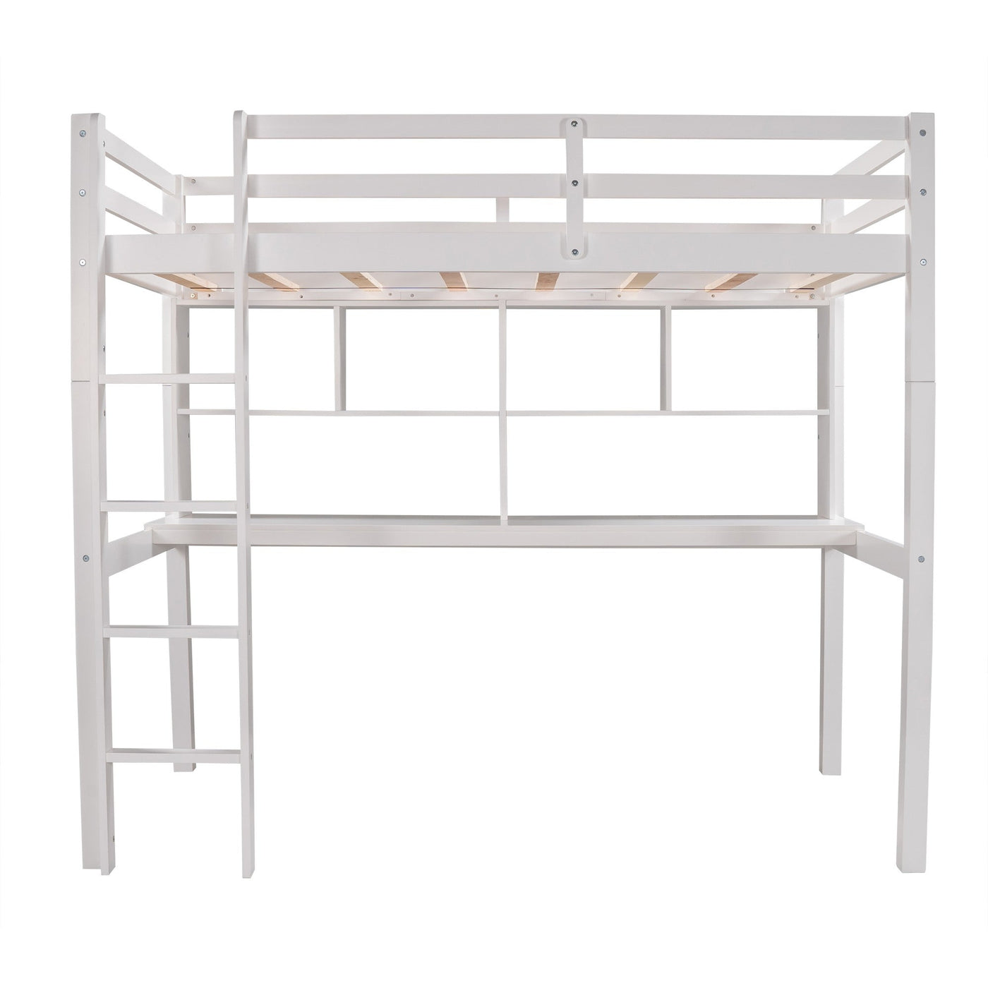 White Twin Loft Bed With Desk and Shelves - Loft Beds