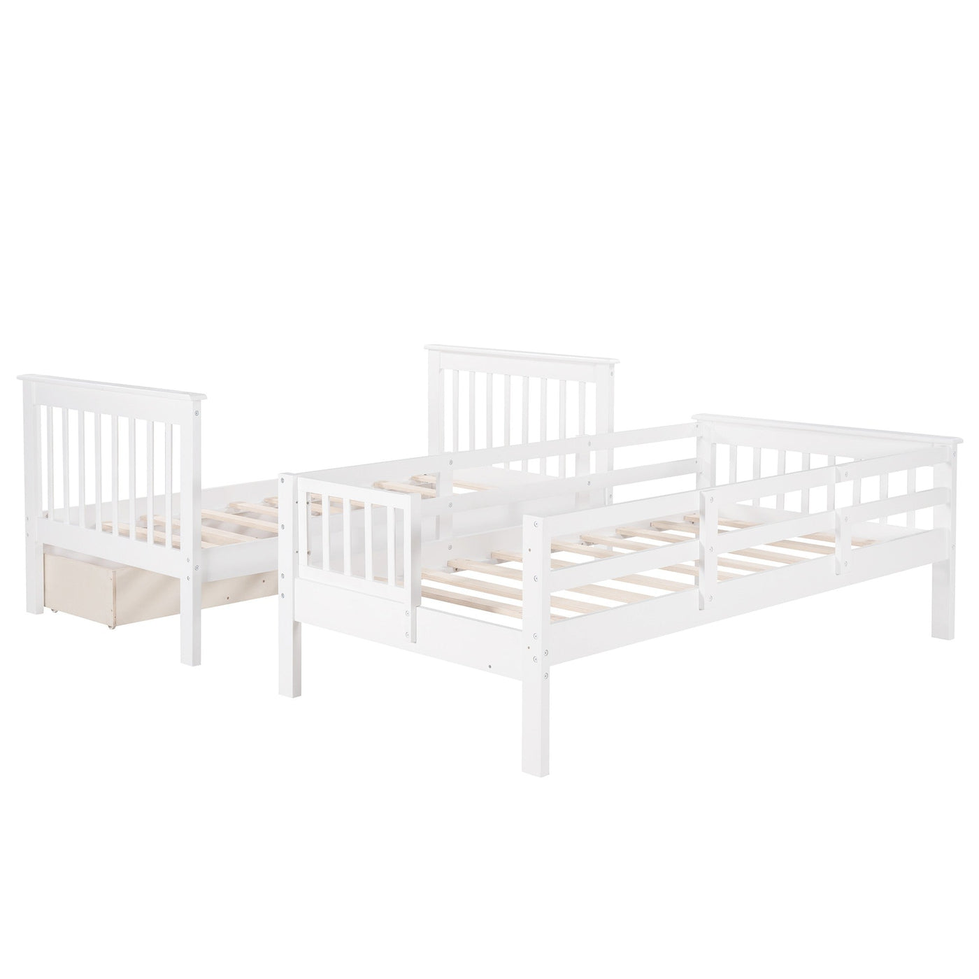 White Twin Over Twin Bunk Bed with Stairway and Drawers - Bunk Beds