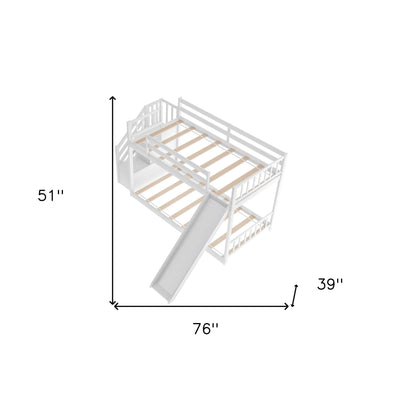 White Twin Over Twin Bunk Bed with Stairway and Slide - Bunk Beds