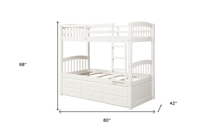 White Twin Over Twin Bunk Bed with Trundle and Drawers - Bunk Beds