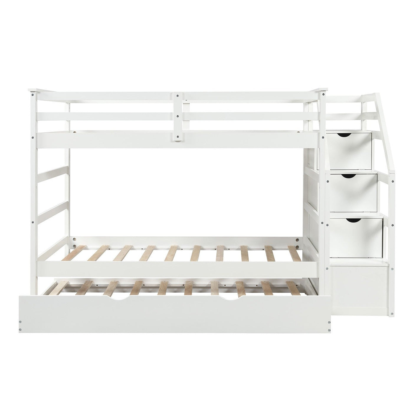 White Twin Over Twin Bunk Bed with Trundle - Bunk Beds