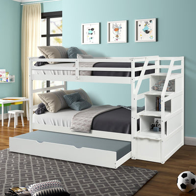 White Twin Over Twin Bunk Bed with Trundle - Bunk Beds