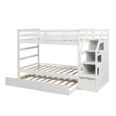 White Twin Over Twin Bunk Bed with Trundle - Bunk Beds