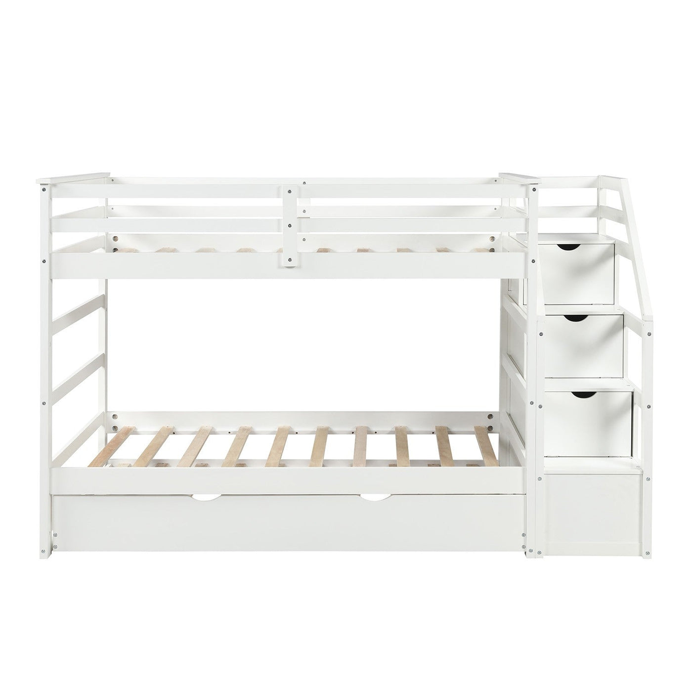 White Twin Over Twin Bunk Bed with Trundle - Bunk Beds