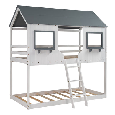 White Twin Over Twin Contemporary Bunk Bed - Bunk Beds