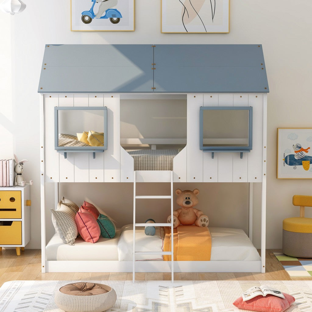 White Twin Over Twin Contemporary Bunk Bed - Bunk Beds