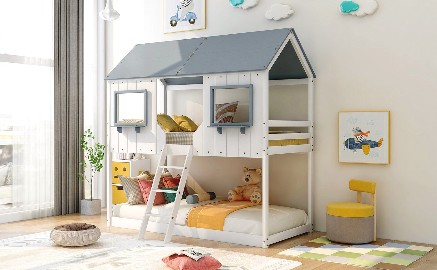 White Twin Over Twin Contemporary Bunk Bed - Bunk Beds