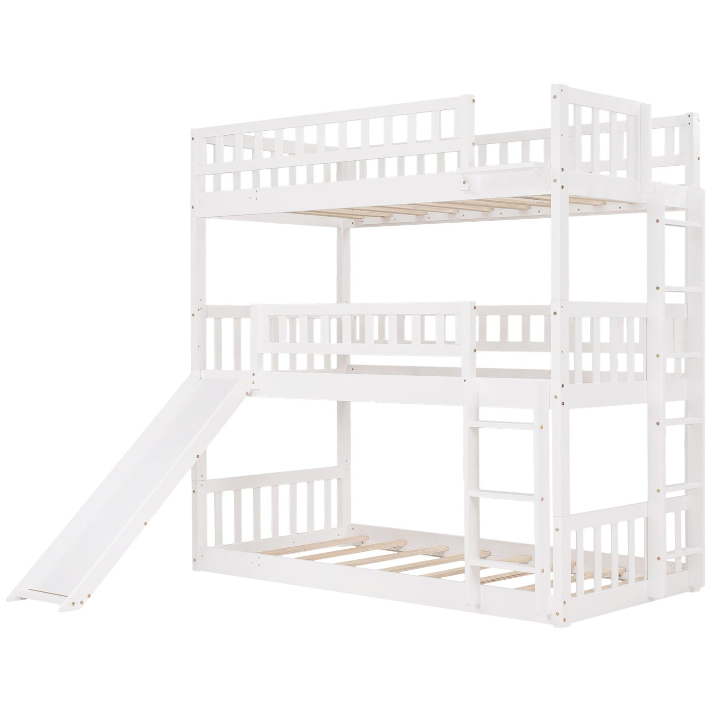 White Twin over Twin over Twin Contemporary Manufactured Wood and Solid Wood Bunk Bed - Bunk Beds