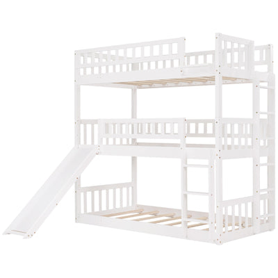 White Twin over Twin over Twin Contemporary Manufactured Wood and Solid Wood Bunk Bed - Bunk Beds