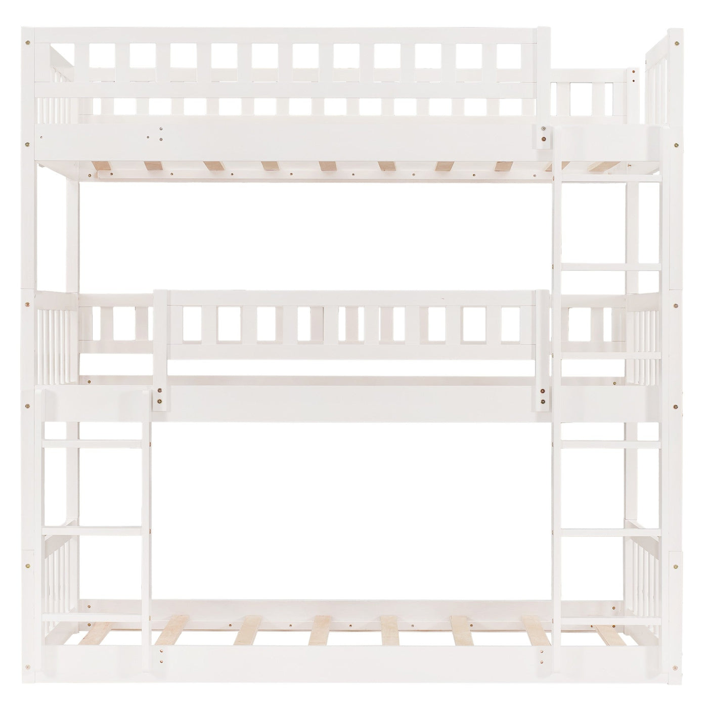 White Twin over Twin over Twin Contemporary Manufactured Wood and Solid Wood Bunk Bed - Bunk Beds