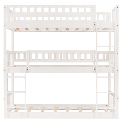 White Twin over Twin over Twin Contemporary Manufactured Wood and Solid Wood Bunk Bed - Bunk Beds