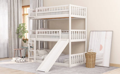 White Twin over Twin over Twin Contemporary Manufactured Wood and Solid Wood Bunk Bed - Bunk Beds