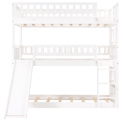 White Twin over Twin over Twin Contemporary Manufactured Wood and Solid Wood Bunk Bed - Bunk Beds