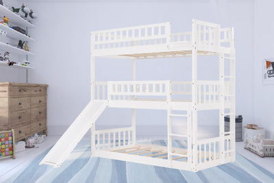 White Twin over Twin over Twin Contemporary Manufactured Wood and Solid Wood Bunk Bed - Bunk Beds