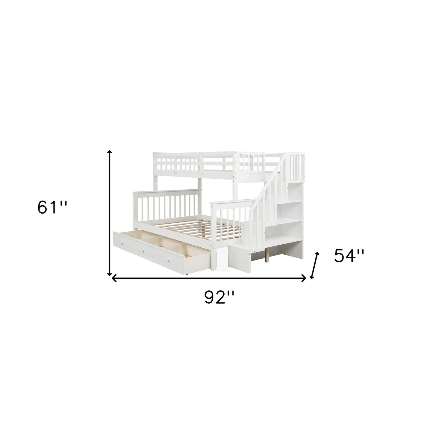 White Twin Over Full Contemporary Bunk Bed With Stairs And Shelves - Bunk Beds