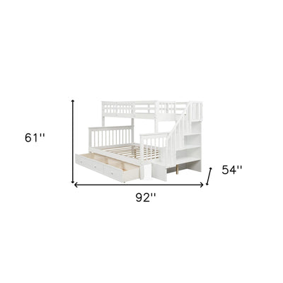 White Twin Over Full Contemporary Bunk Bed With Stairs And Shelves - Bunk Beds