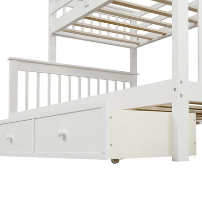 White Twin Over Full Contemporary Bunk Bed With Stairs And Shelves - Bunk Beds