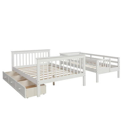 White Twin Over Full Contemporary Bunk Bed With Stairs And Shelves - Bunk Beds