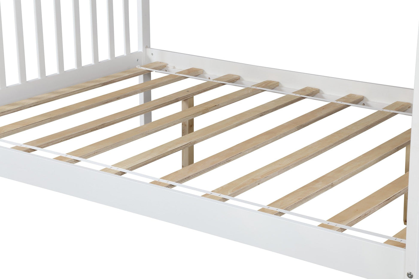 White Twin Over Full Farmhouse Style Bunk Bed with Staircase - Bunk Beds