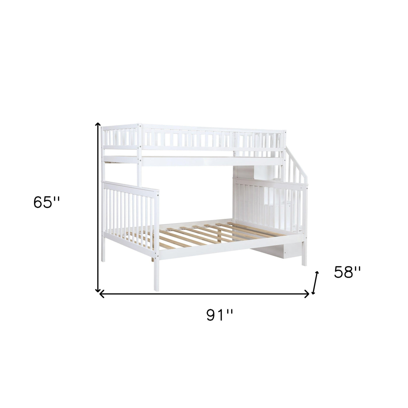 White Twin Over Full Farmhouse Style Bunk Bed with Staircase - Bunk Beds