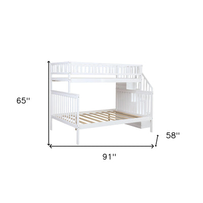 White Twin Over Full Farmhouse Style Bunk Bed with Staircase - Bunk Beds