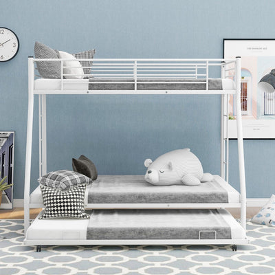 White Twin Over Full Size Bunk Bed with Trundle - Bunk Beds