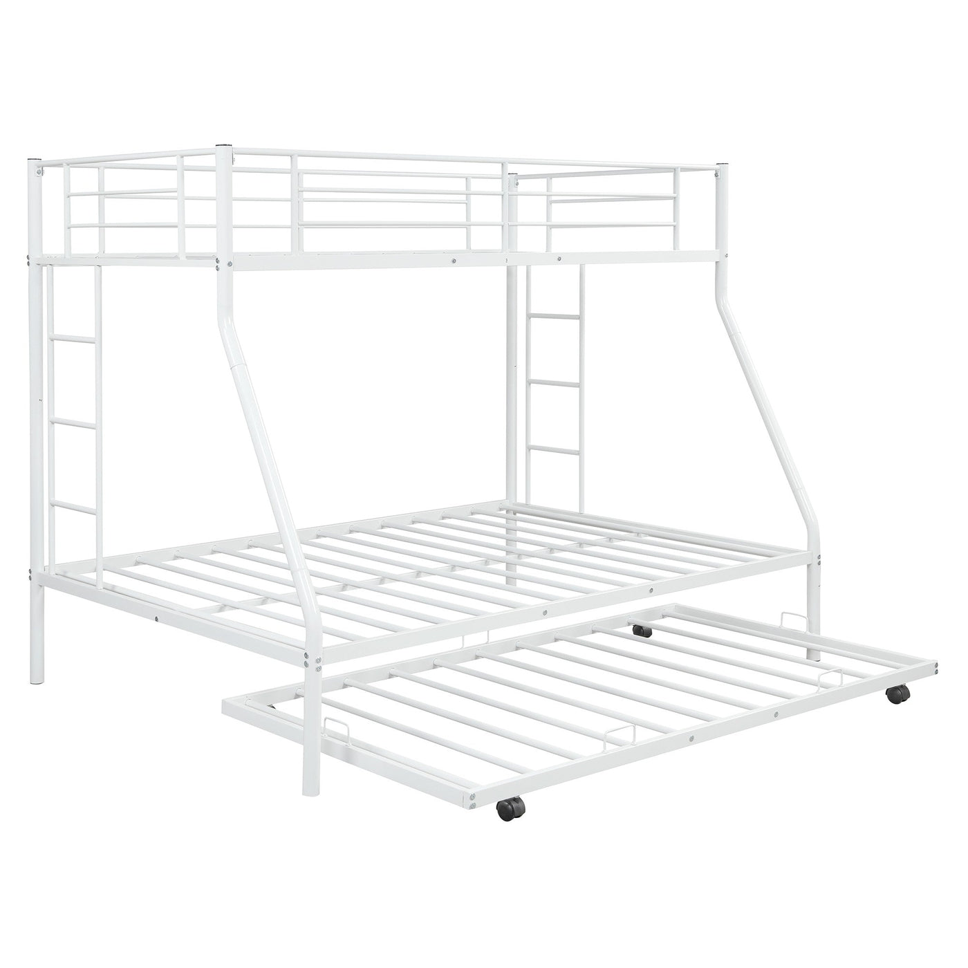 White Twin Over Full Size Bunk Bed with Trundle - Bunk Beds