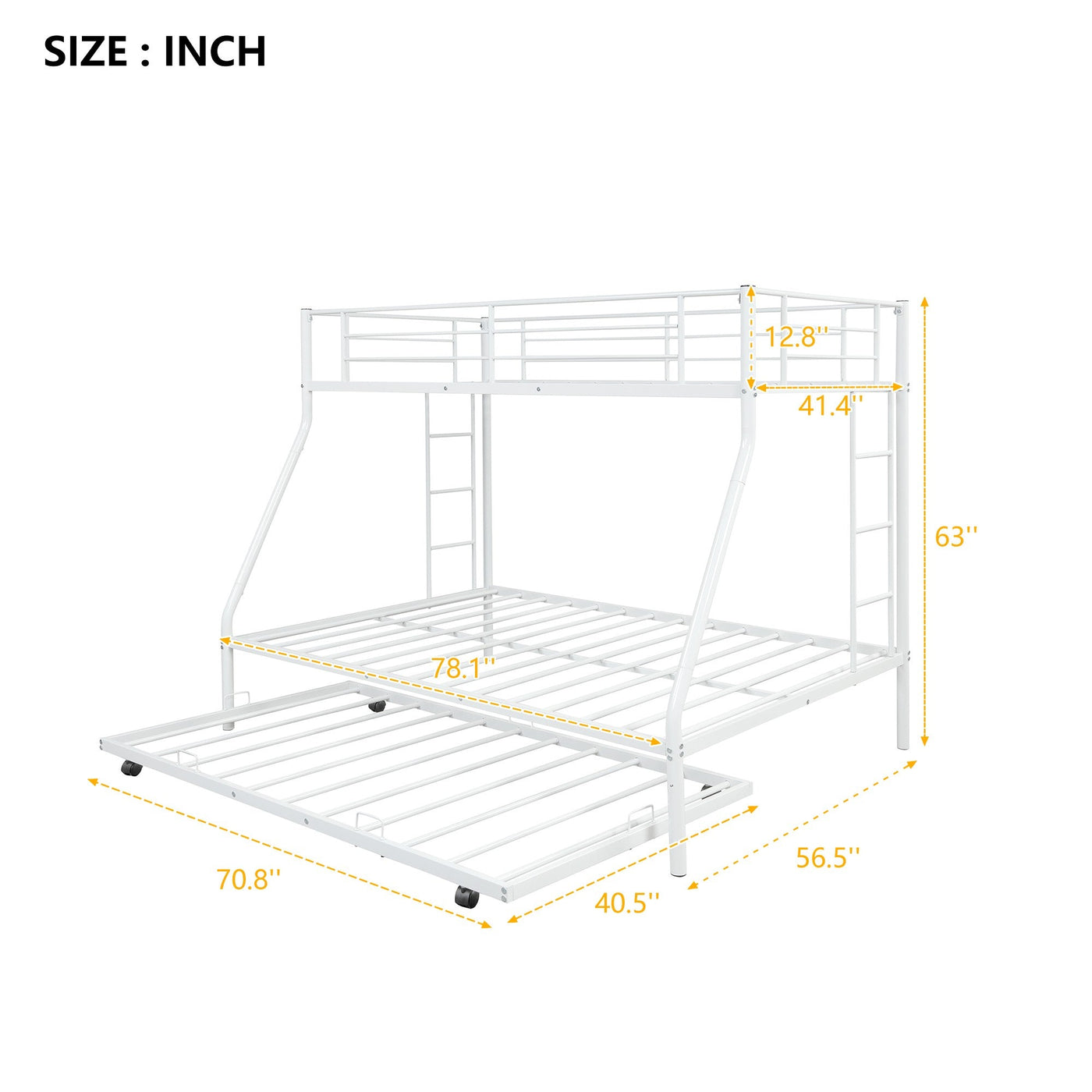 White Twin Over Full Size Bunk Bed with Trundle - Bunk Beds