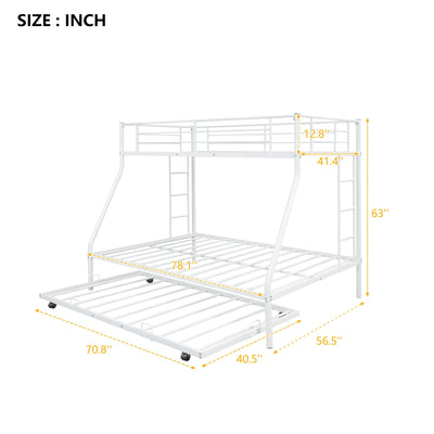 White Twin Over Full Size Bunk Bed with Trundle - Bunk Beds