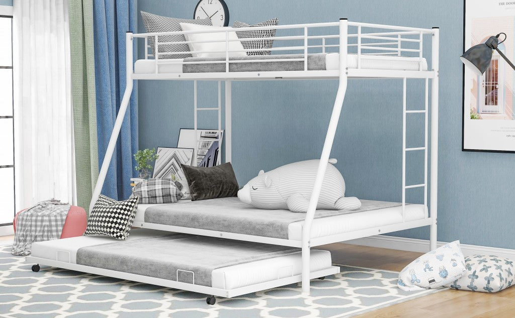 White Twin Over Full Size Bunk Bed with Trundle - Bunk Beds