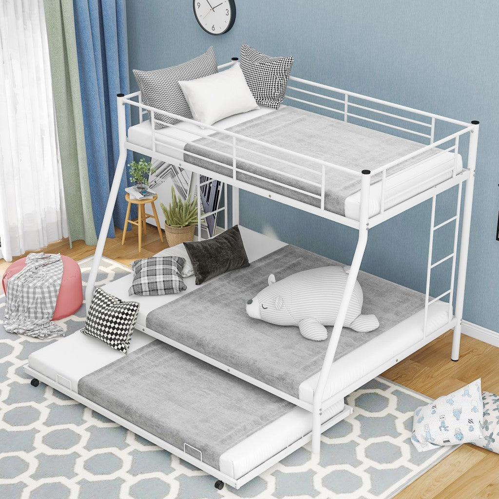 White Twin Over Full Size Bunk Bed with Trundle - Bunk Beds