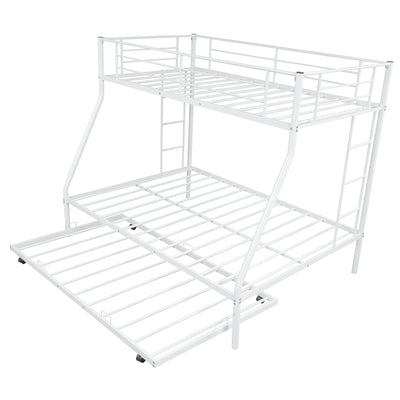 White Twin Over Full Size Bunk Bed with Trundle - Bunk Beds