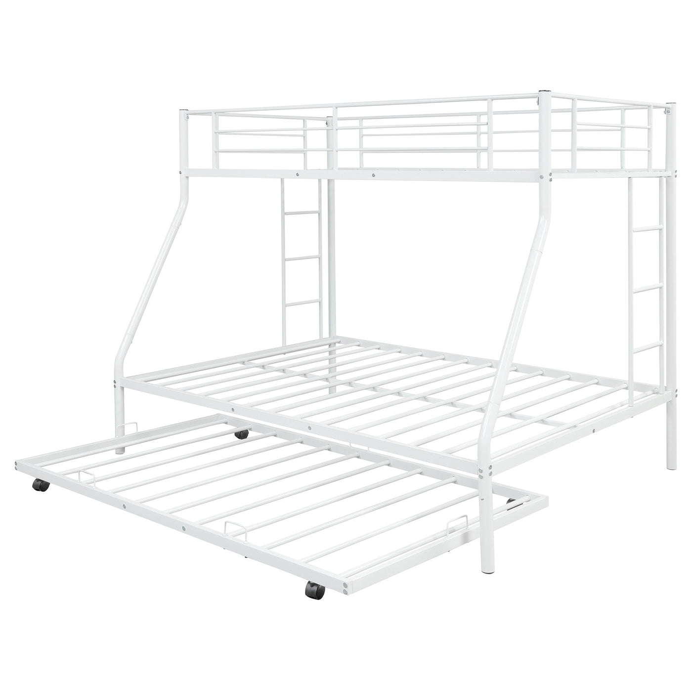 White Twin Over Full Size Bunk Bed with Trundle - Bunk Beds