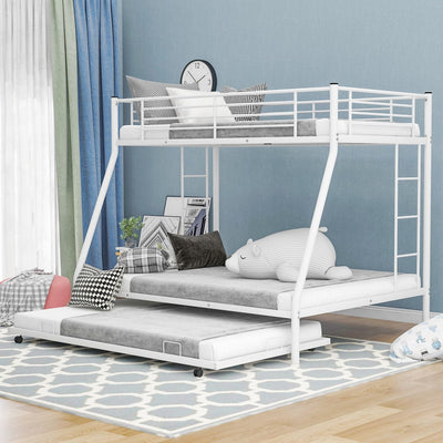 White Twin Over Full Size Bunk Bed with Trundle - Bunk Beds