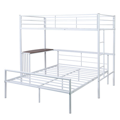 White Twin Over Full Size Metal Bunk Bed with Desk - Bunk Beds