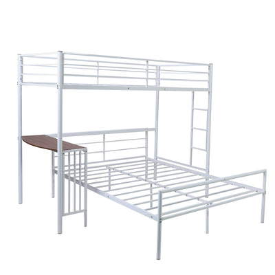 White Twin Over Full Size Metal Bunk Bed with Desk - Bunk Beds