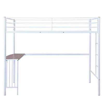 White Twin Over Full Size Metal Bunk Bed with Desk - Bunk Beds